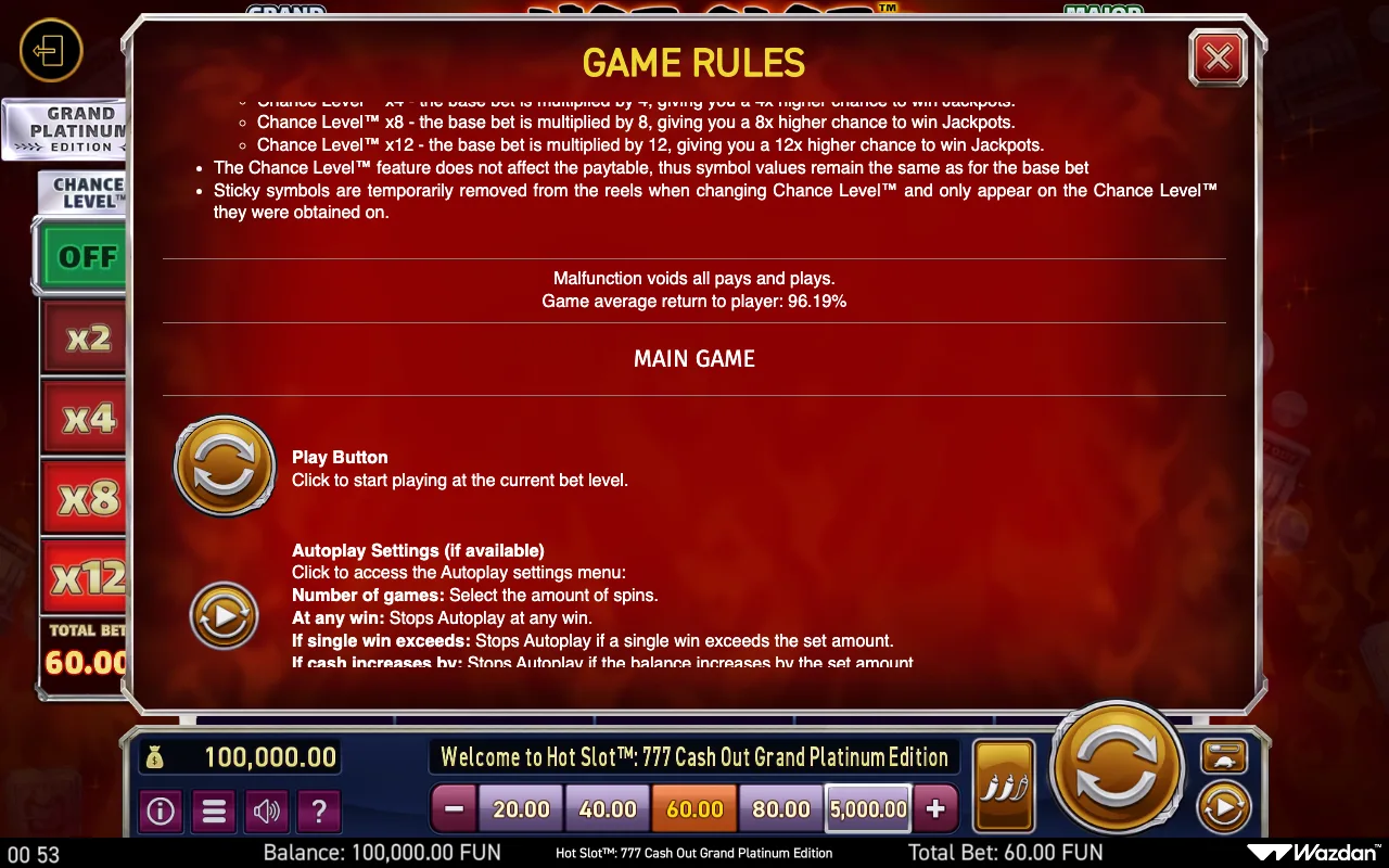 Game rules, page 12 — Hot Slot 777 Cash Out Grand Platinum Edition