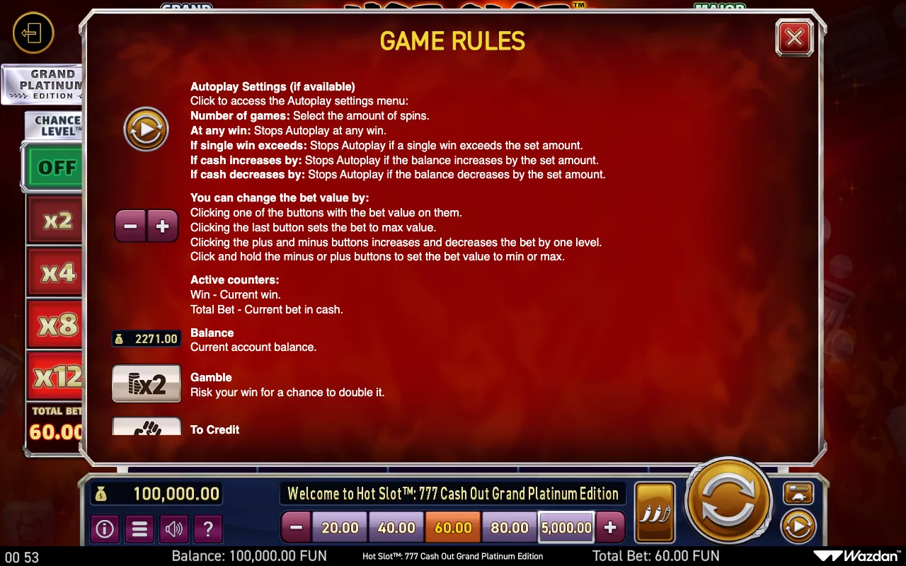 Game rules, page 13 — Hot Slot 777 Cash Out Grand Platinum Edition