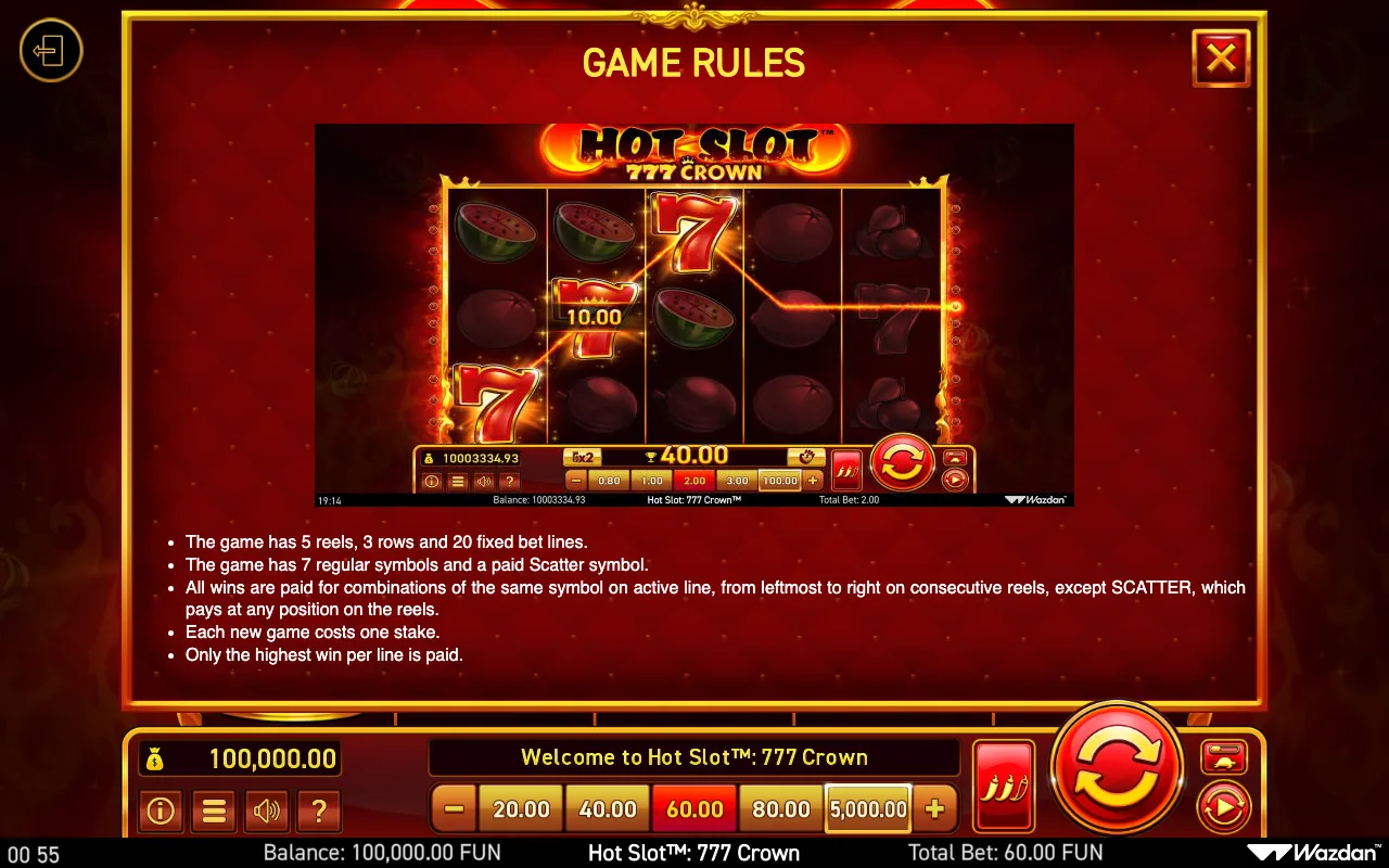 Game rules, page 5 — Hot Slot 777 Crown