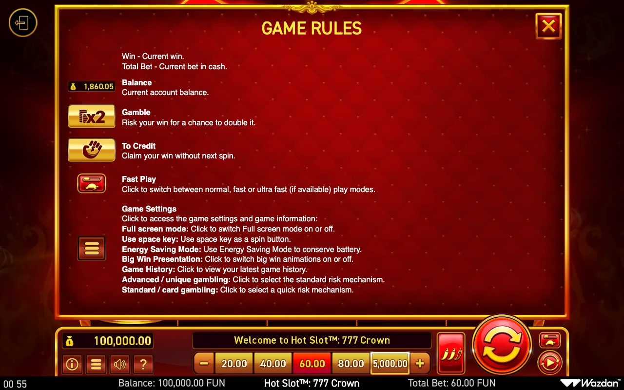 Game rules, page 8 — Hot Slot 777 Crown