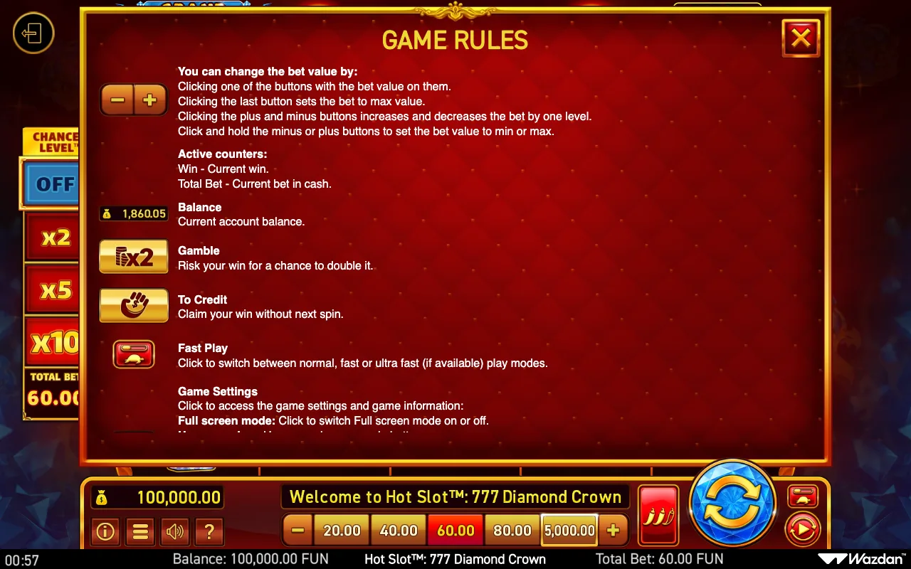 Game rules, page 10 — Hot Slot 777 Diamond Crown