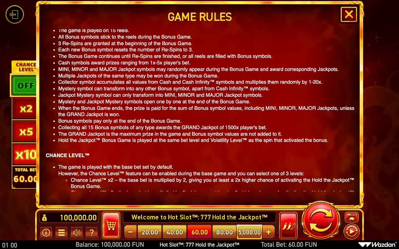 Game rules, page 12 — Hot Slot 777 Hold The Jackpot