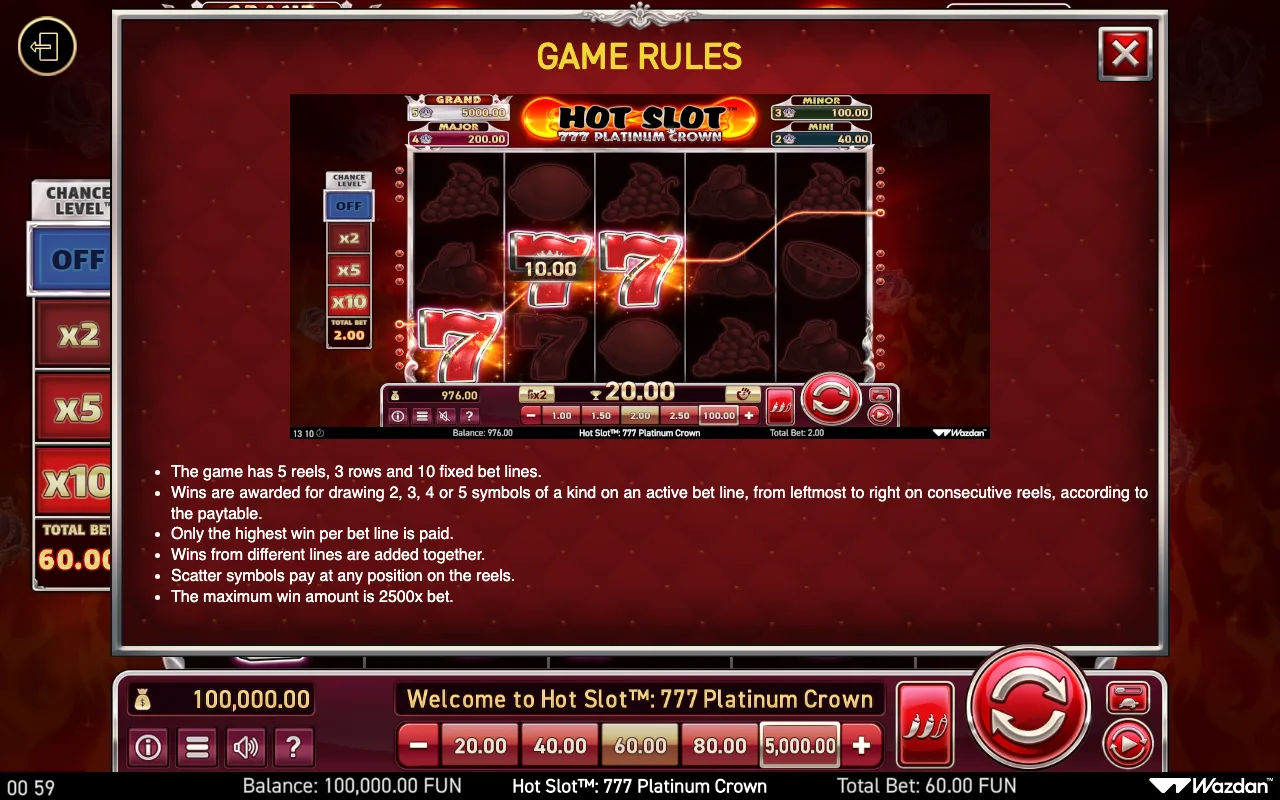 Game rules, page 7 — Hot Slot 777 Platinum Crown