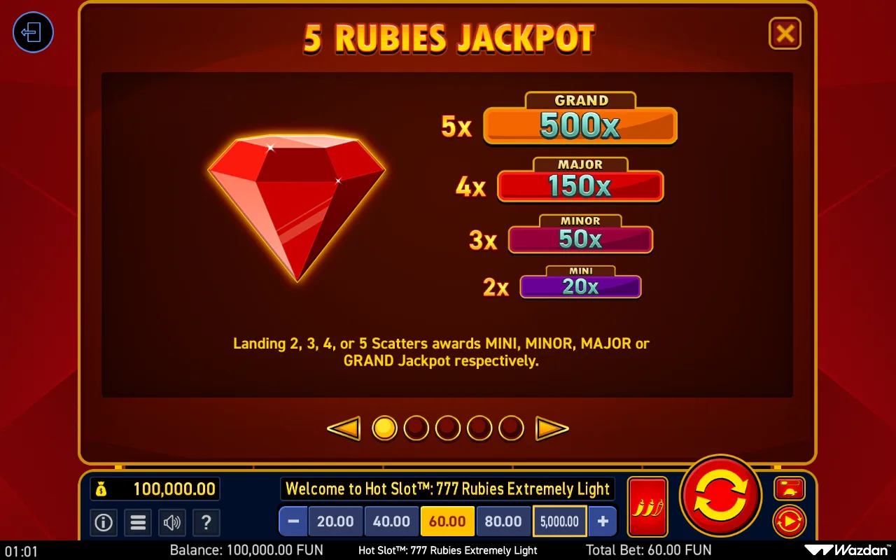 Game rules, page 1 — Hot Slot 777 Rubies Extremely Light