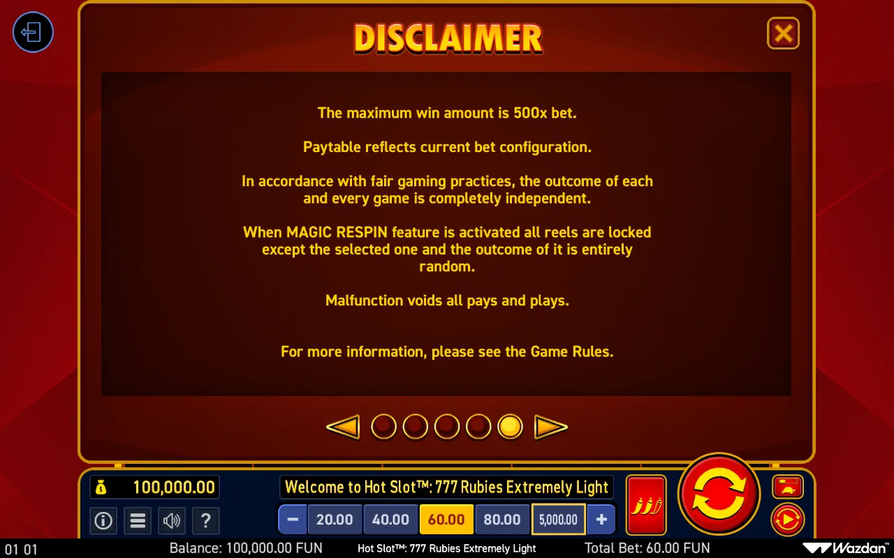 Game rules, page 5 — Hot Slot 777 Rubies Extremely Light