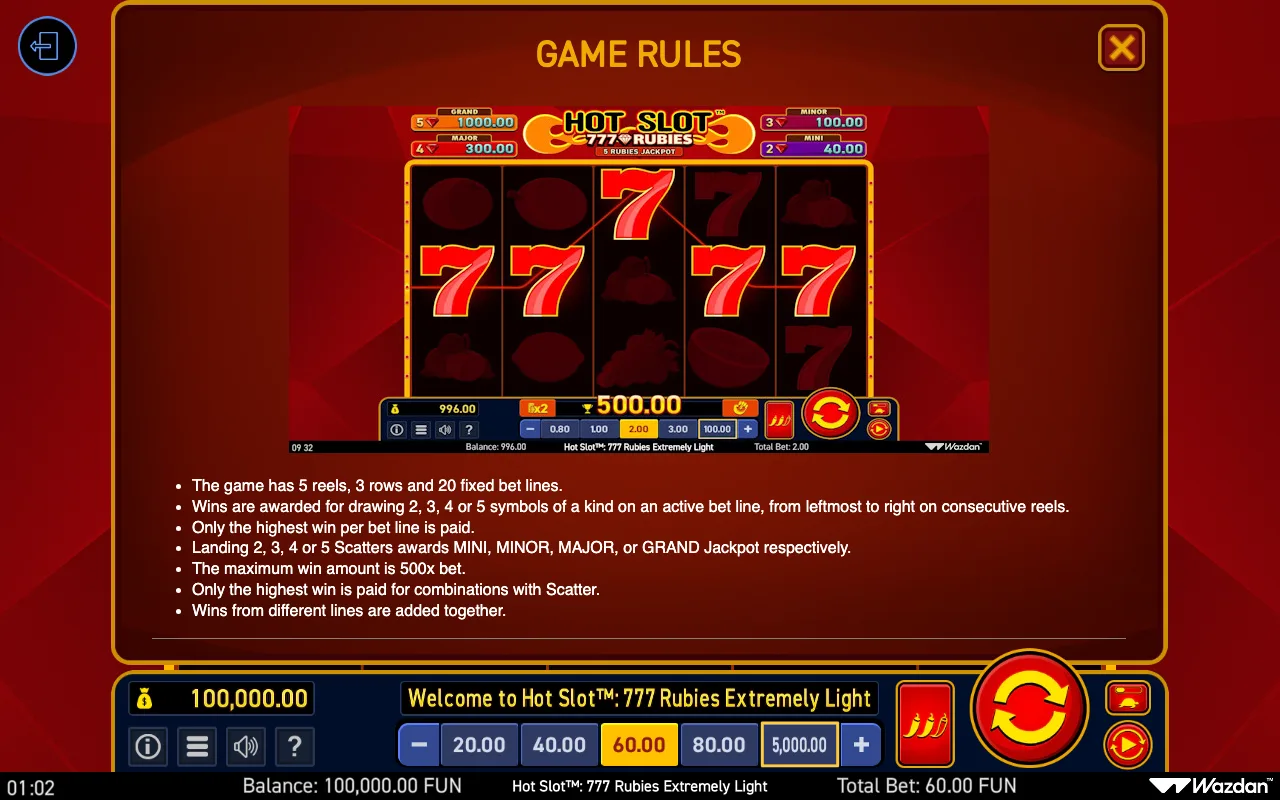 Game rules, page 6 — Hot Slot 777 Rubies Extremely Light