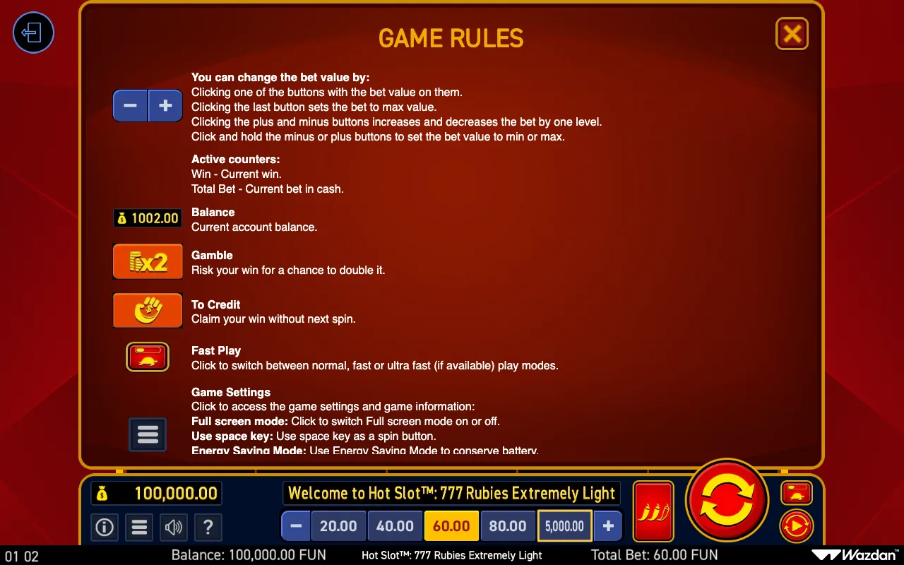 Game rules, page 8 — Hot Slot 777 Rubies Extremely Light