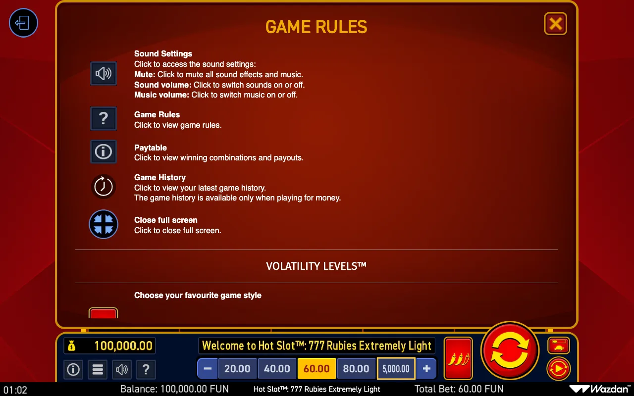 Game rules, page 9 — Hot Slot 777 Rubies Extremely Light