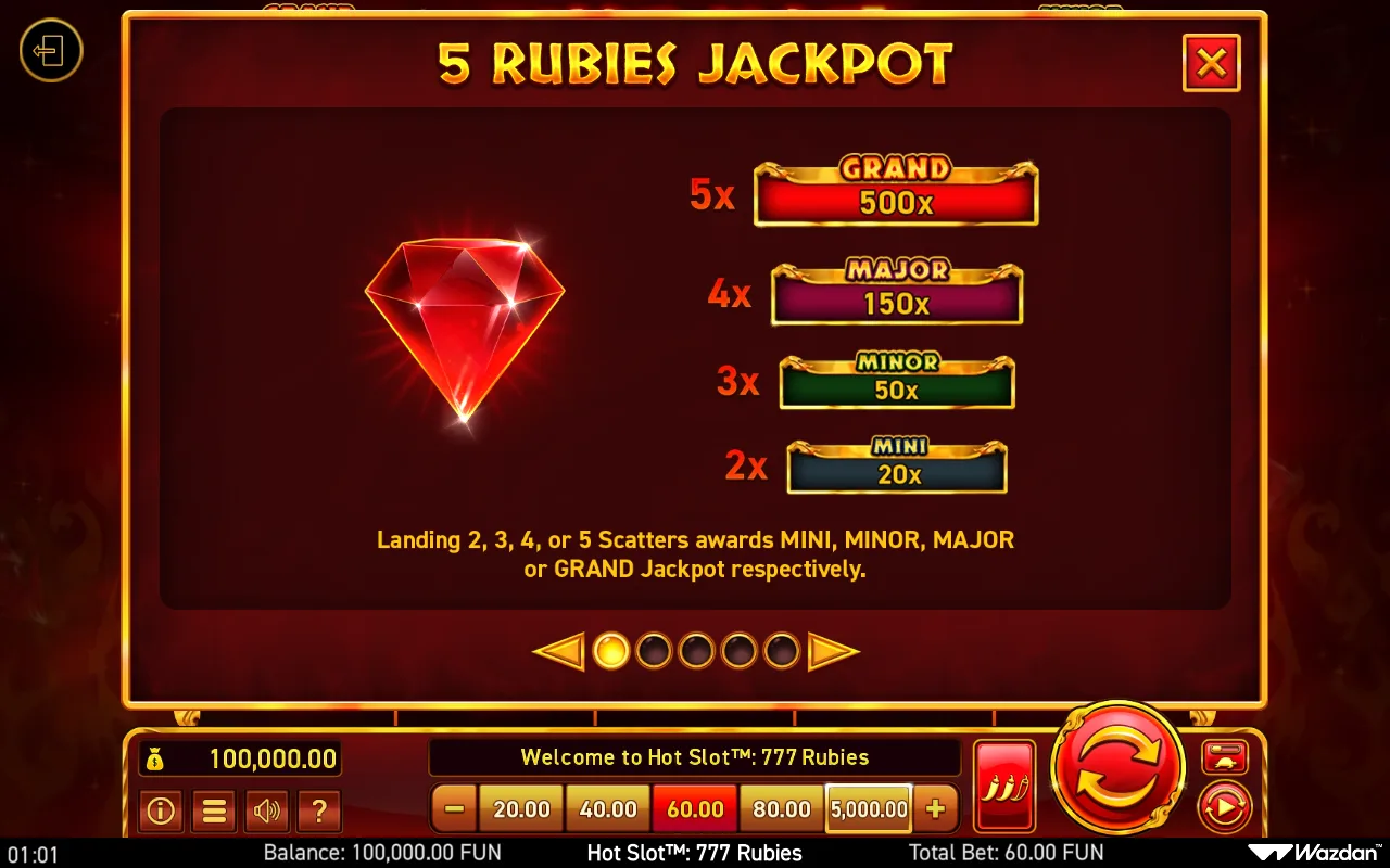 Game rules, page 1 — Hot Slot 777 Rubies