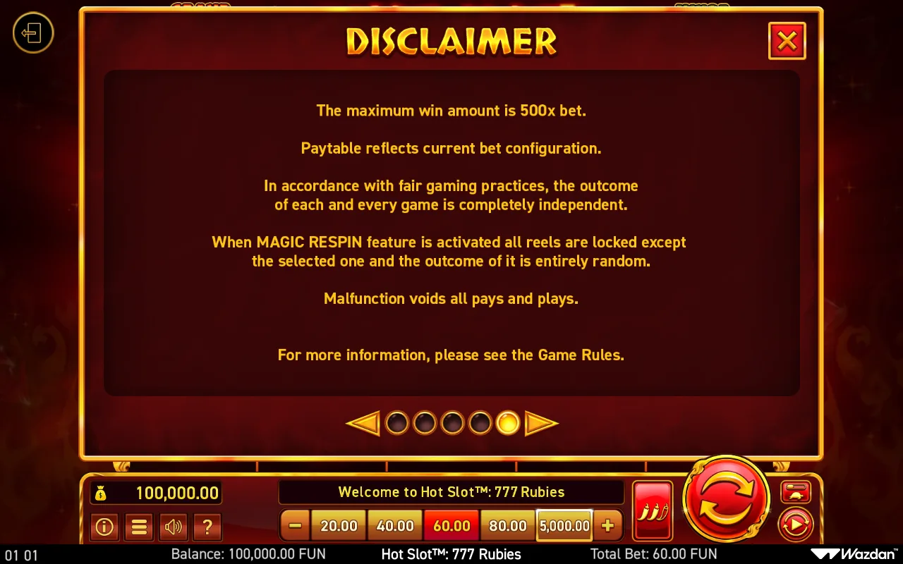 Game rules, page 5 — Hot Slot 777 Rubies