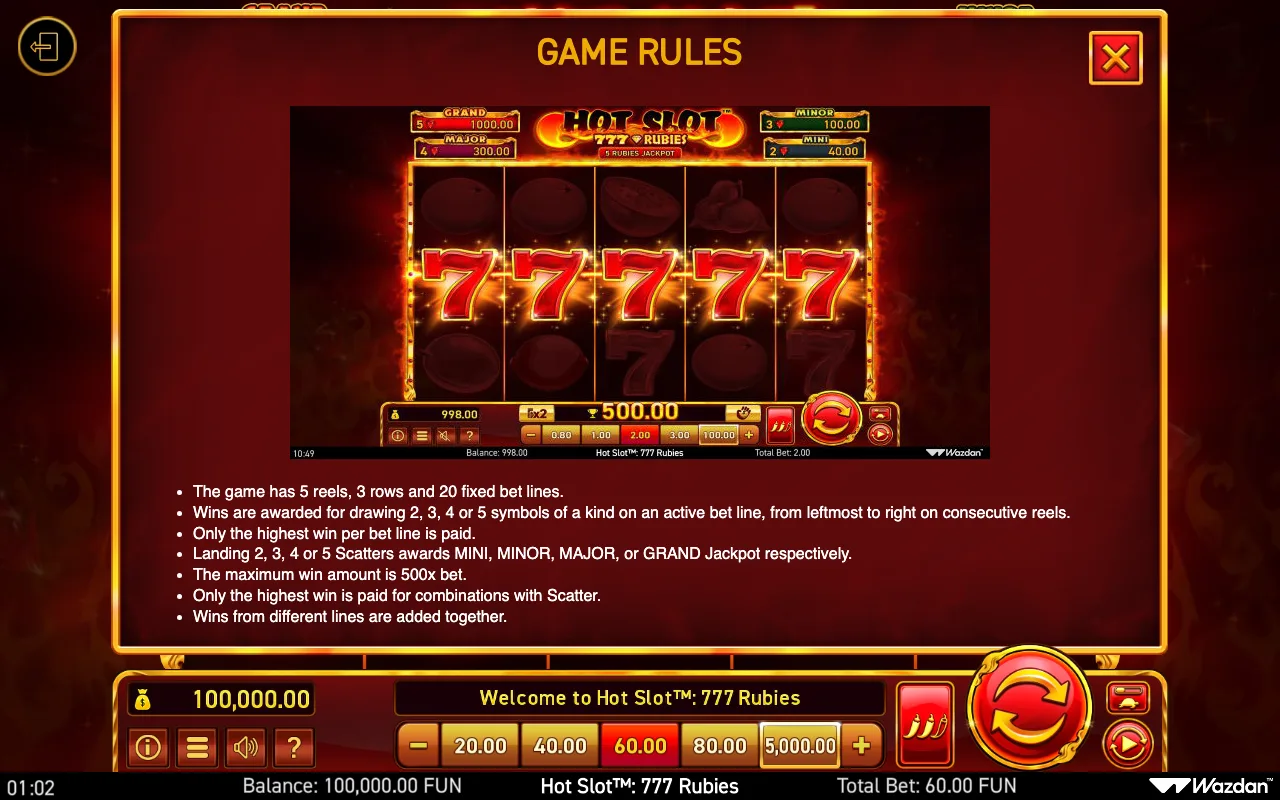 Game rules, page 6 — Hot Slot 777 Rubies