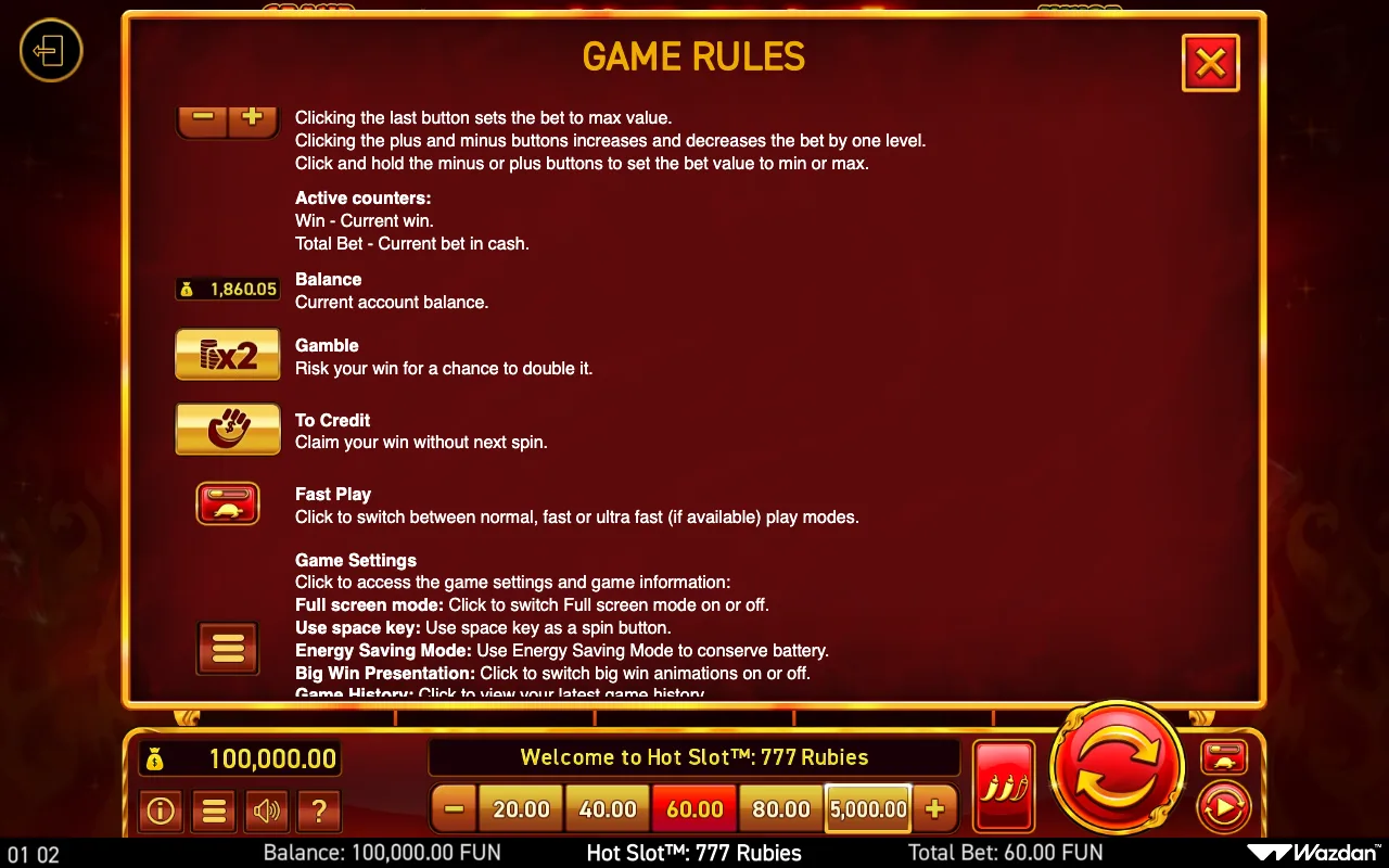 Game rules, page 8 — Hot Slot 777 Rubies