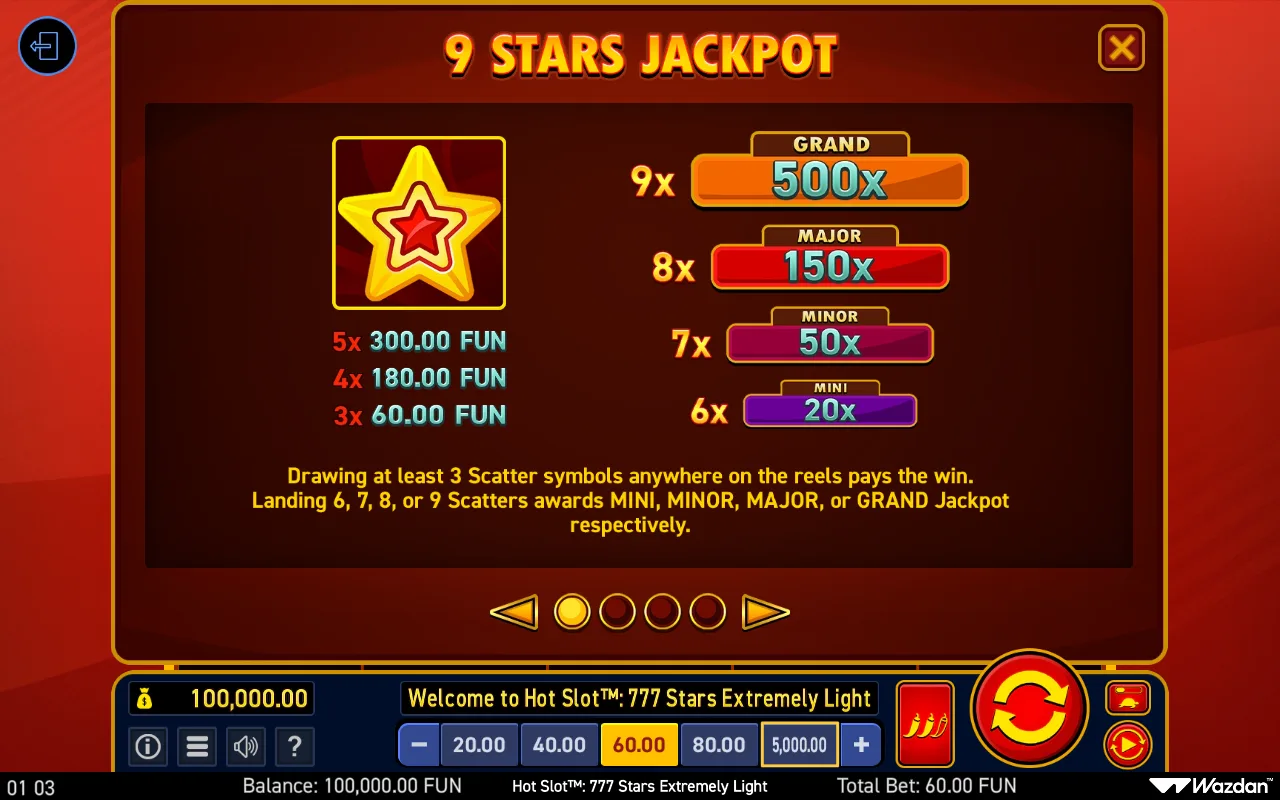 Game rules, page 1 — Hot Slot 777 Stars Extremely Light