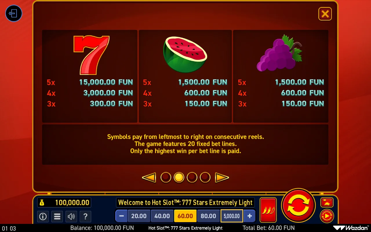 Game rules, page 2 — Hot Slot 777 Stars Extremely Light