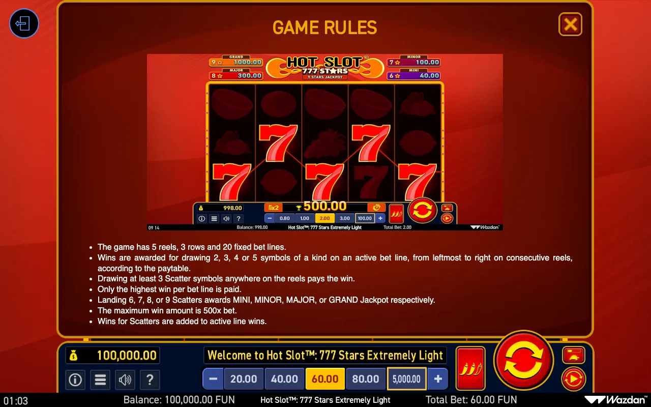 Game rules, page 5 — Hot Slot 777 Stars Extremely Light