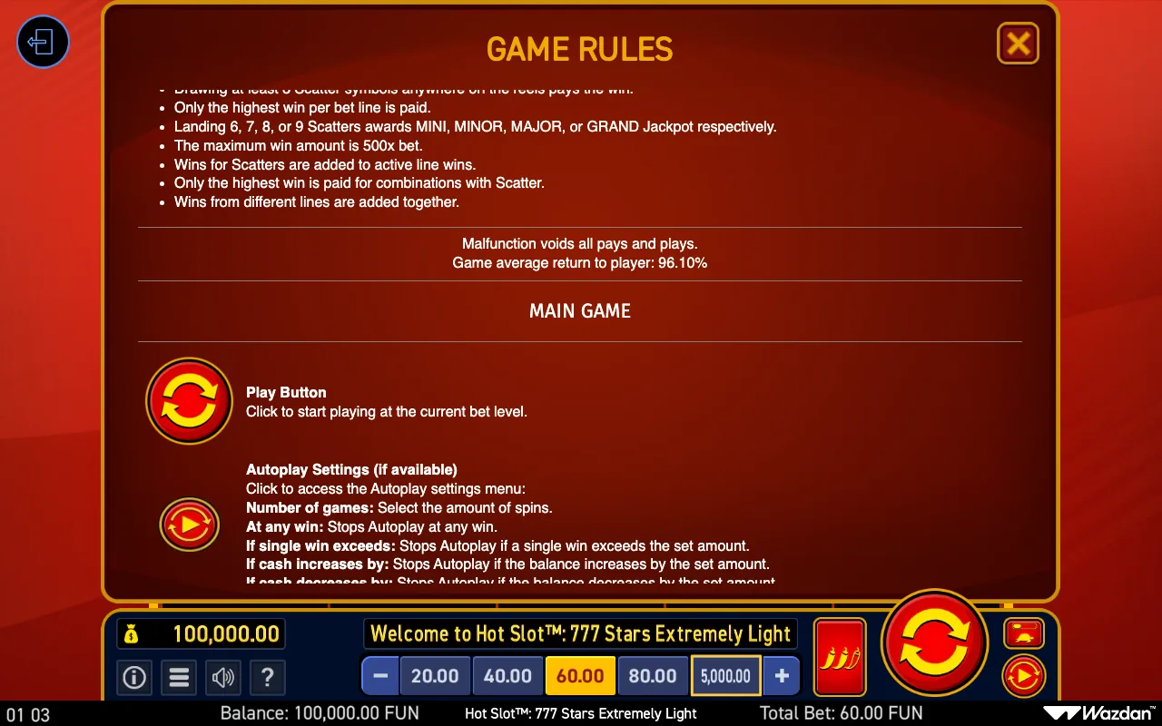 Game rules, page 6 — Hot Slot 777 Stars Extremely Light