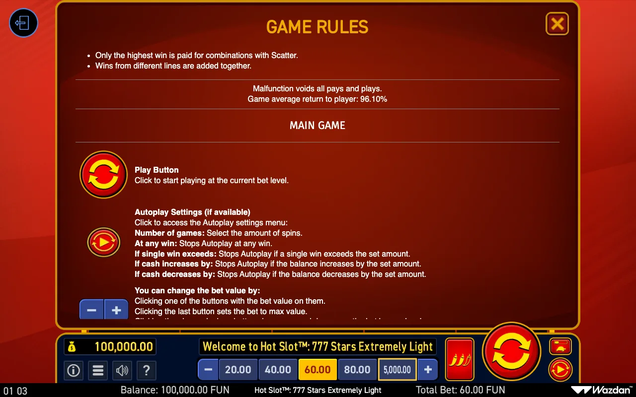 Game rules, page 7 — Hot Slot 777 Stars Extremely Light