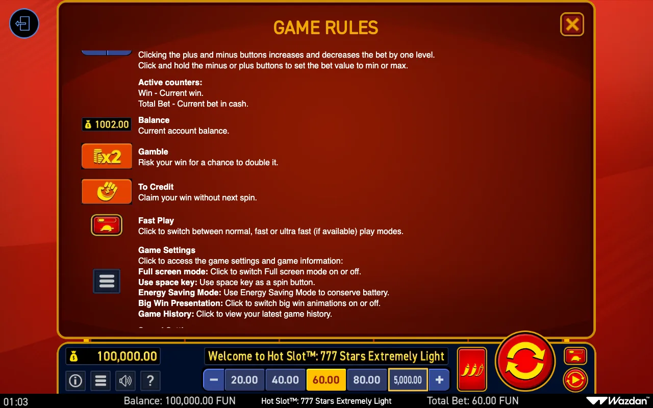 Game rules, page 8 — Hot Slot 777 Stars Extremely Light