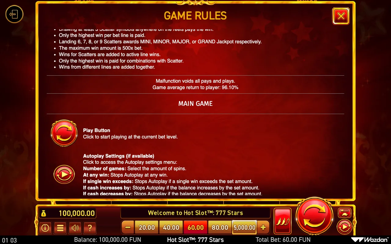 Game rules, page 6 — Hot Slot 777 Stars