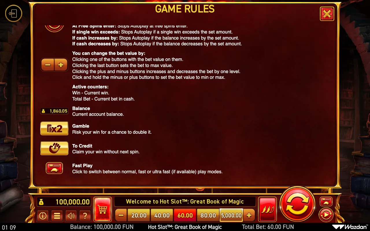 Game rules, page 11 — Hot Slot Great Book of Magic