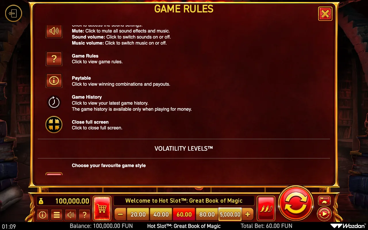 Game rules, page 12 — Hot Slot Great Book of Magic