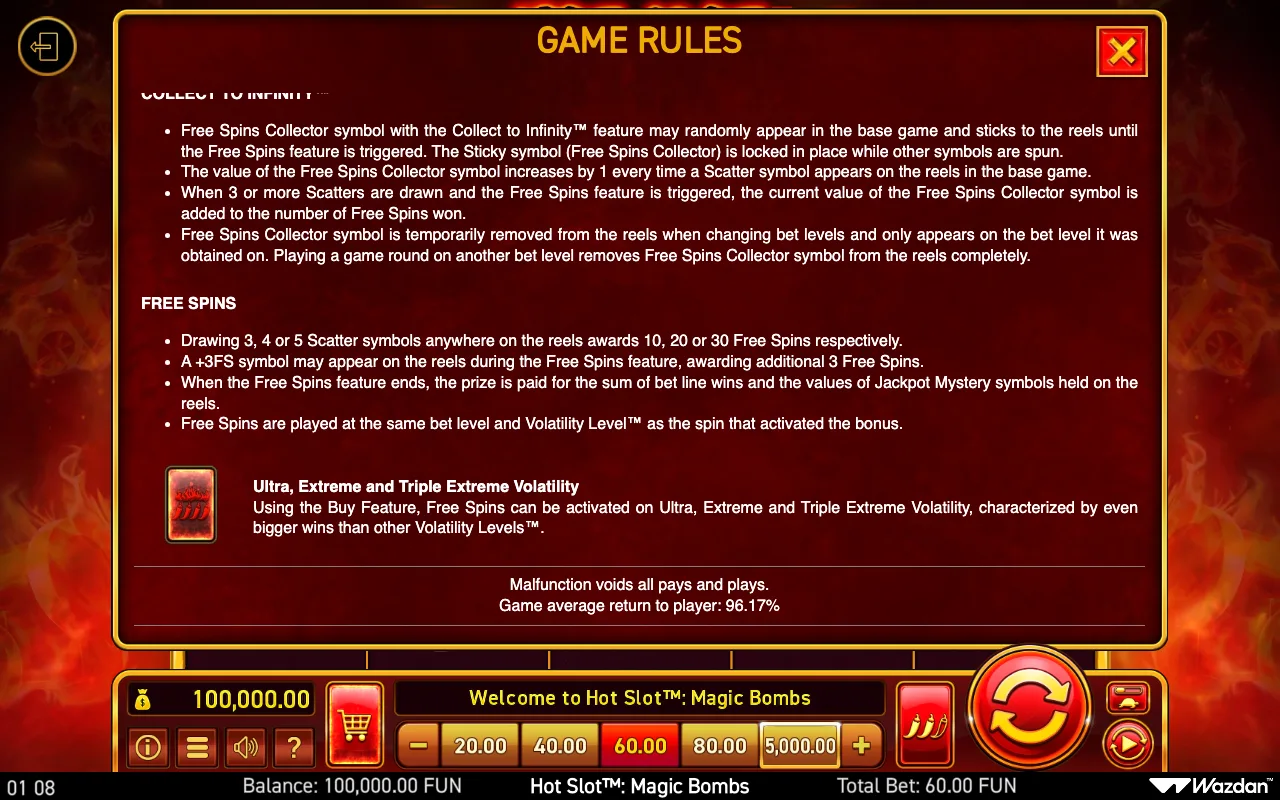 Game rules, page 8 — Hot Slot Magic Bombs