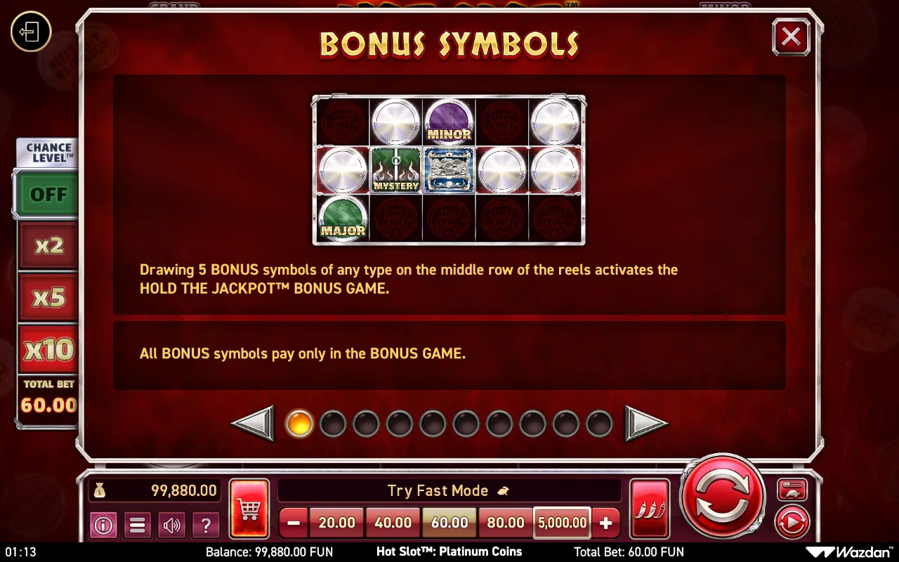 Hold the jackpot bonus game — Hot Slot Platinum Coins