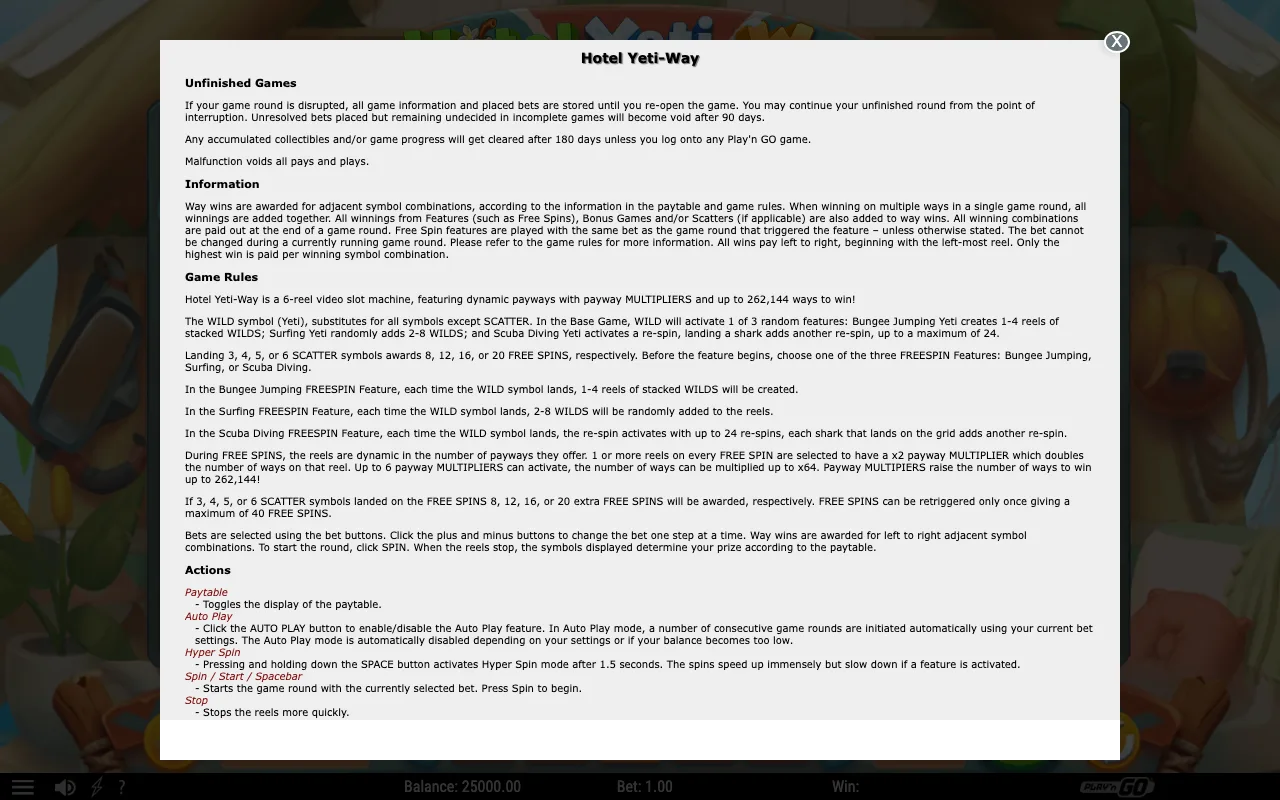 Game rules, page 1 — Hotel Yeti-Way