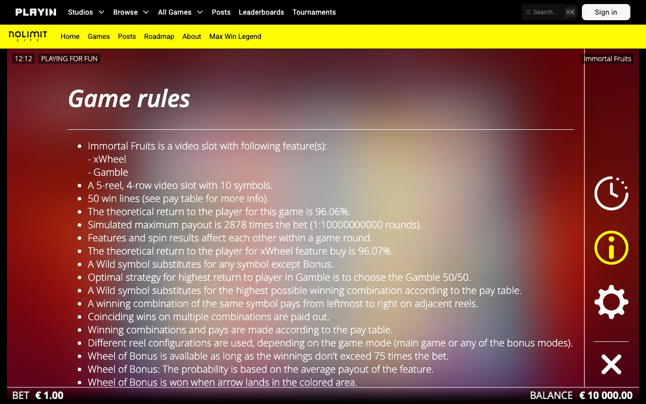 Game rules, page 1 — Immortal Fruits