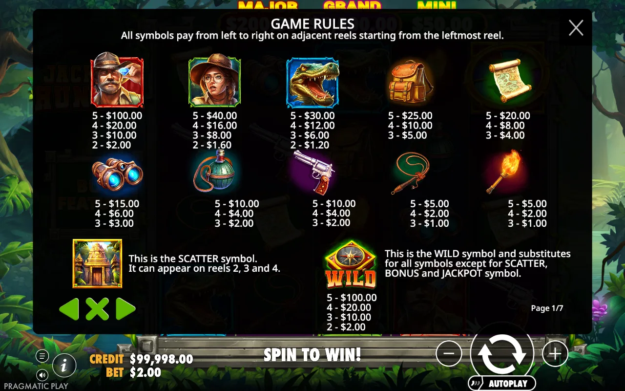 Game rules, page 1 — Jackpot Hunter