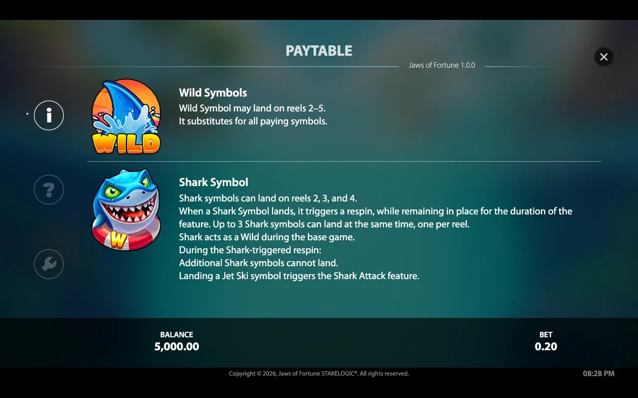 Paytable — Jaws of Fortune