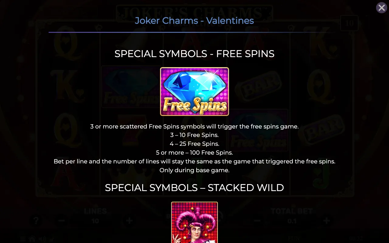 Special symbols - free spins — Joker Charms Valentines