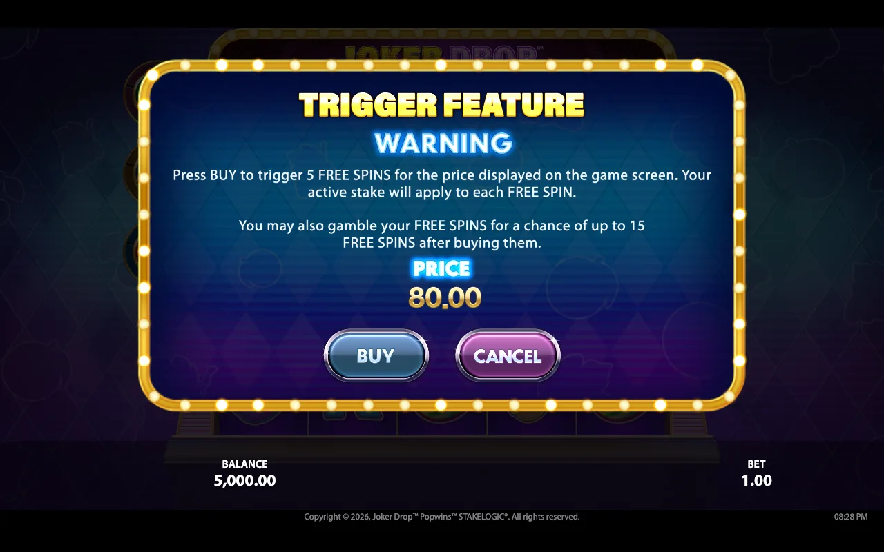 Buying the feature — Joker Drop Popwins