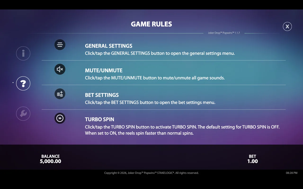 Game rules — Joker Drop Popwins
