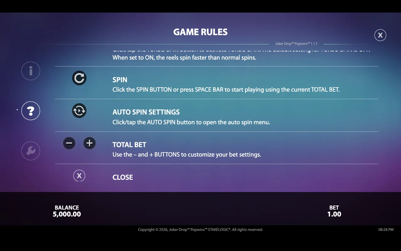 Game rules — Joker Drop Popwins