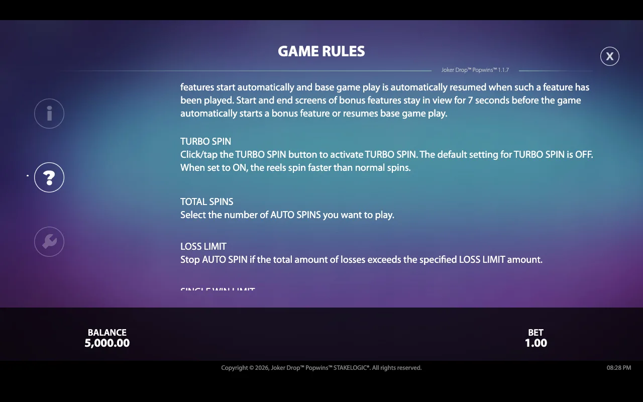 Game rules — Joker Drop Popwins