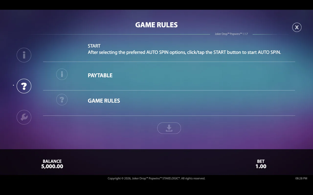 Game rules, page 7 — Joker Drop Popwins