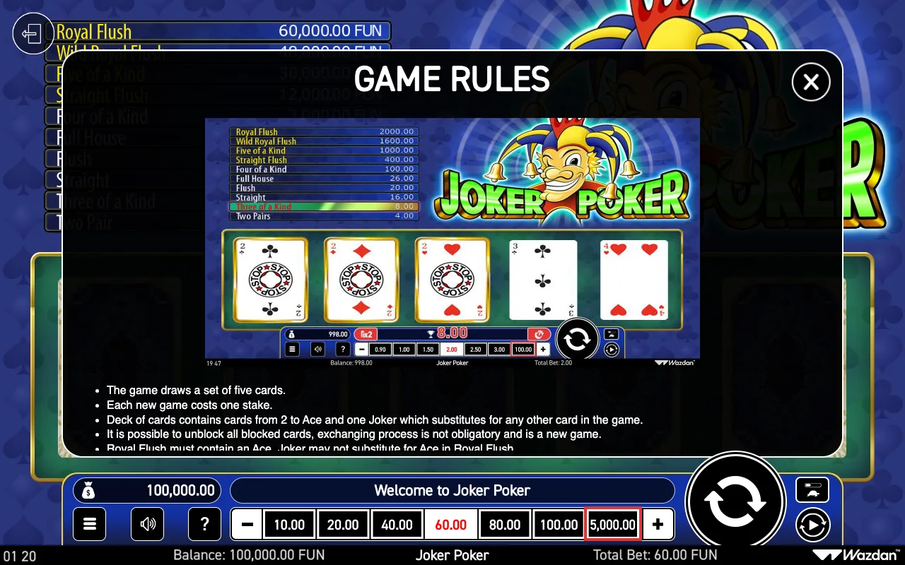 Game rules, page 1 — Joker Poker