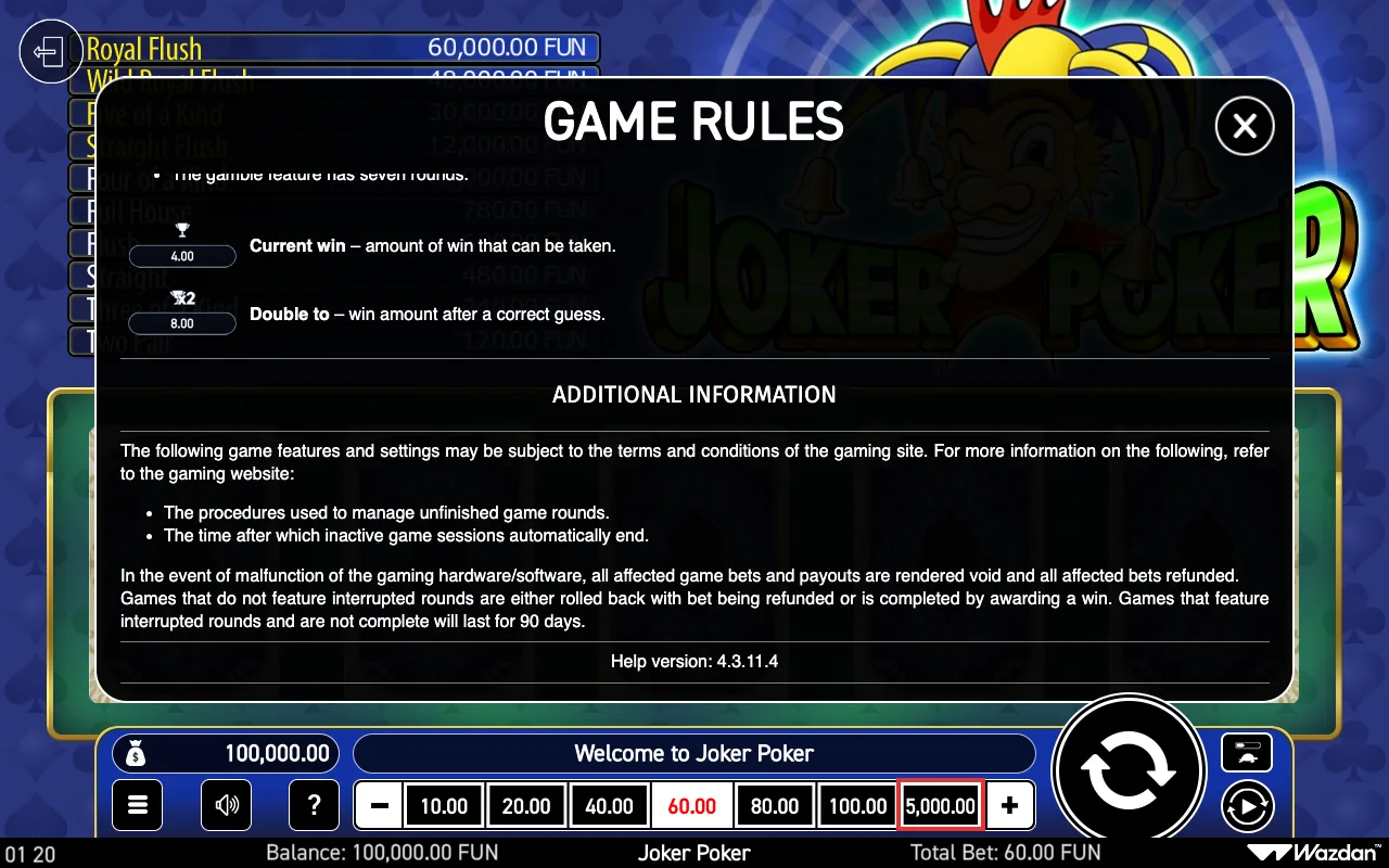Game rules, page 4 — Joker Poker