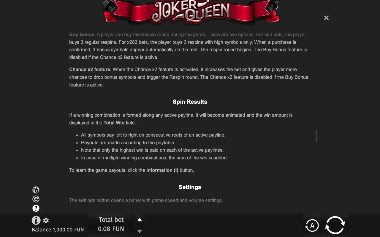 Game rules, page 8 — Joker Queen