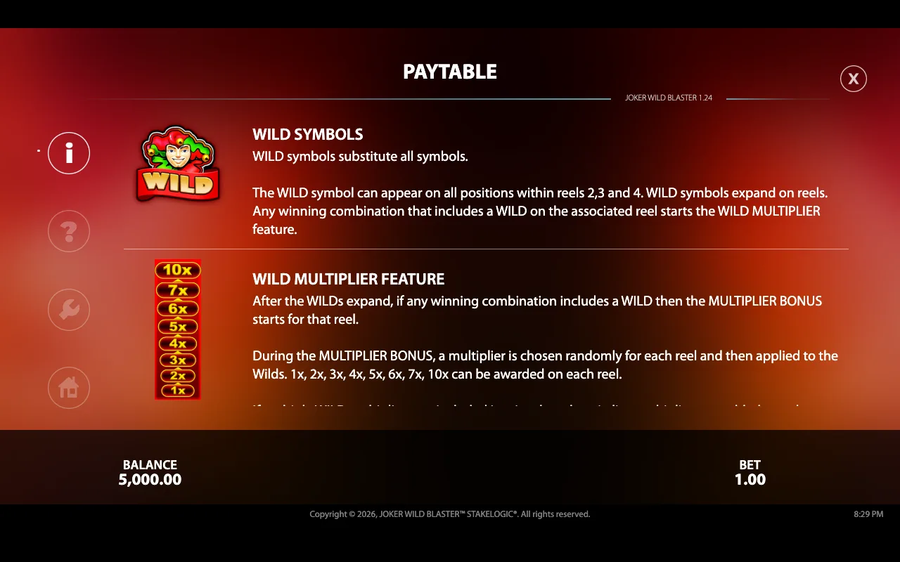 Paytable — Joker Wild Blaster