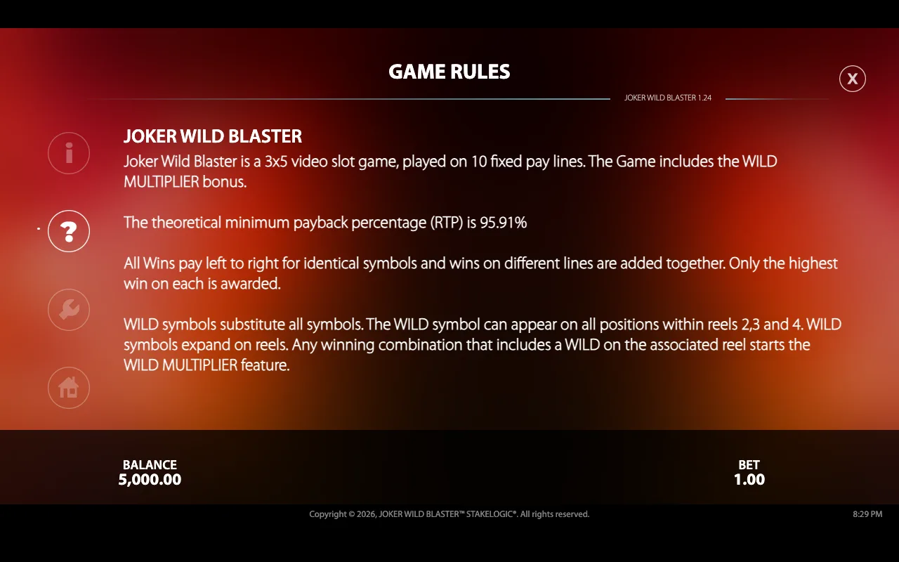 Game rules — Joker Wild Blaster