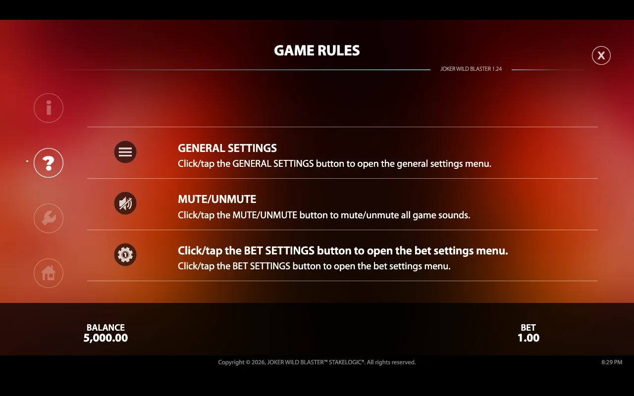 Game rules — Joker Wild Blaster