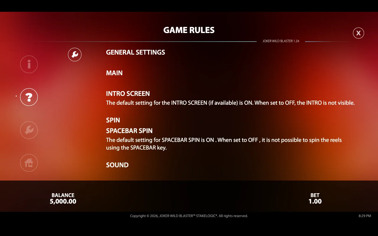 Game rules — Joker Wild Blaster