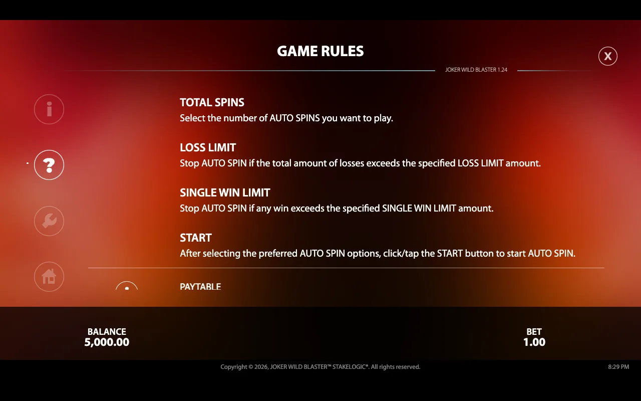 Game rules — Joker Wild Blaster