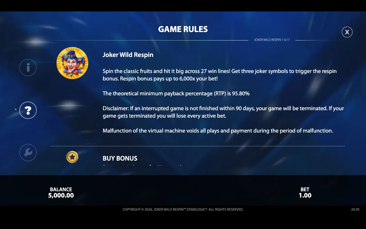 Game rules — Joker Wild Respin