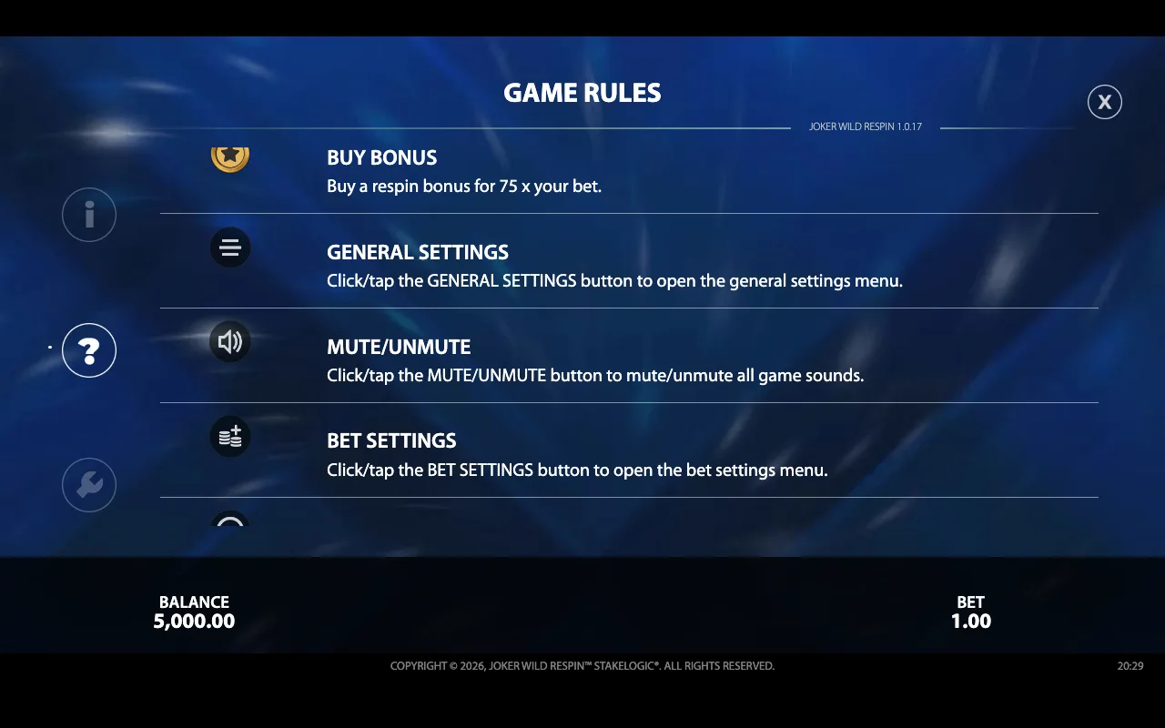 Game rules — Joker Wild Respin