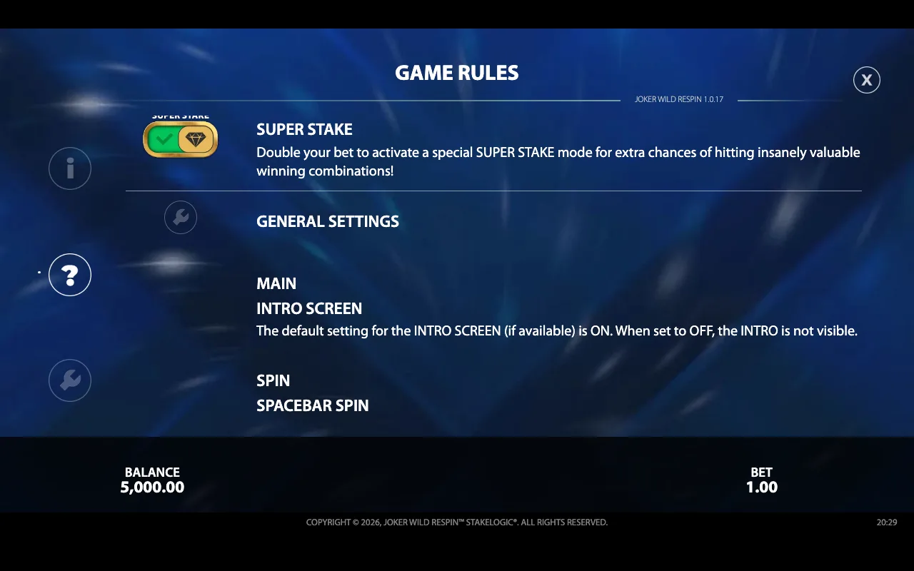 Game rules — Joker Wild Respin