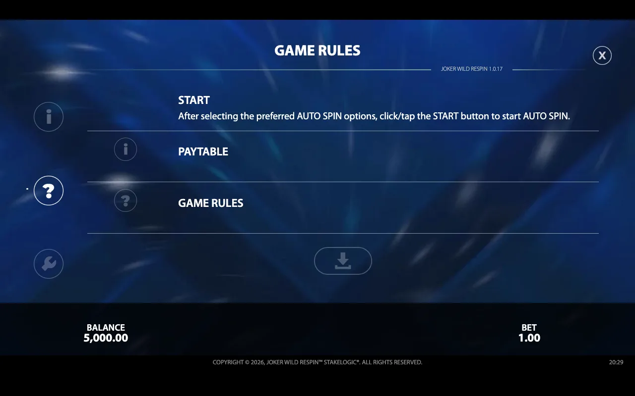 Game rules — Joker Wild Respin