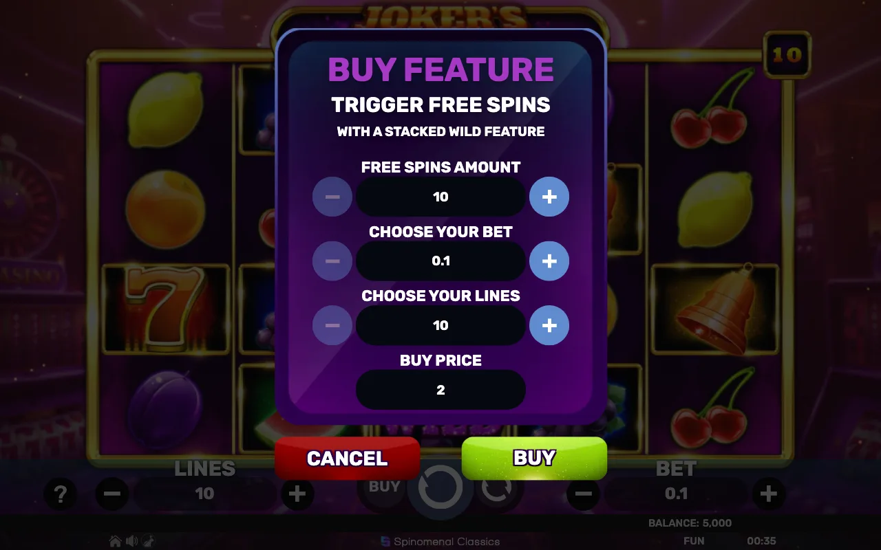 Buying the feature — Jokers Mega Fortune